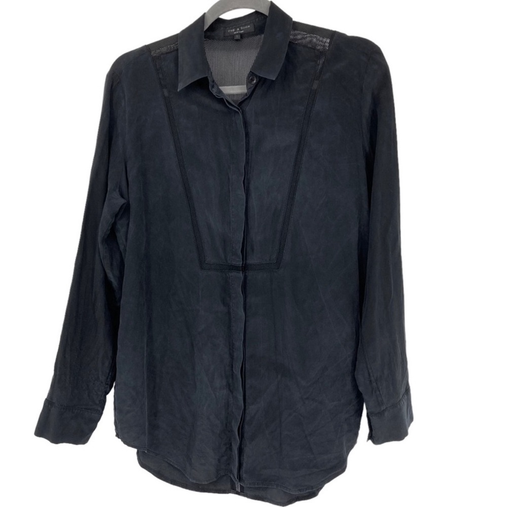 Rag & Bone Size Small Black Silk Button Front (Bu… - image 1